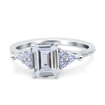 Art Deco Emerald Cut Wedding Bridal Ring Simulated Cubic Zirconia 925 Sterling Silver